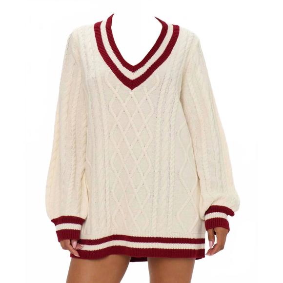 NEW SHOW ME YOUR MUMU women's varsity sweater dress in beige